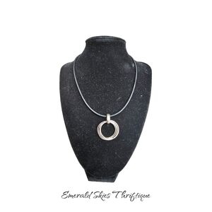 SILPADA 925 STERLING SILVER LEATHER CORD MULTI-CIRCLE PENDANT NECKLACE 16" S1637